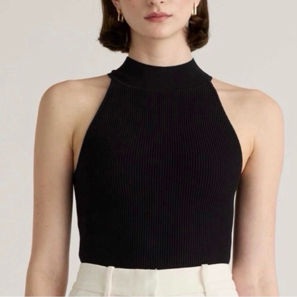 Quince Black Ribbed Halter Tank Top NWOT XL